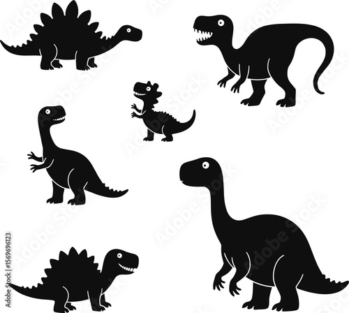 Set of black dinosaur animal silhouettes in vector illustration style