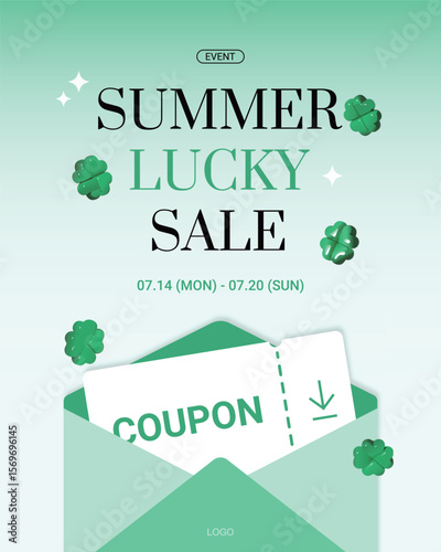 Summer Lucky Sale Coupon Event Promotion design Template. Shopping discount promotion.. lucky clover symbol.