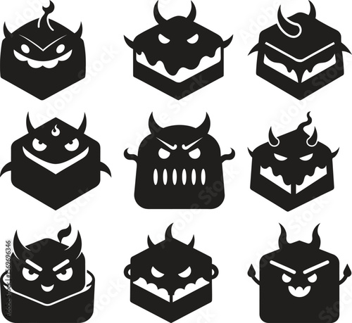 Cute Devilish Hexagonal Cake Icons