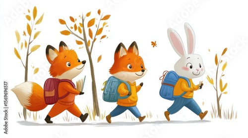 Cute animals on a fall walk