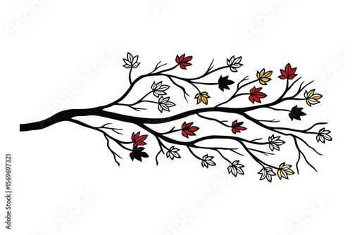 abstract hand drawn autumn twig tree branch vector illustration on white backgorund