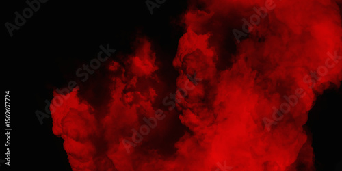  Red color powder explosion isolated on black background. Colorful dust explode. Paint Holi, dust particles splash. Network concept with spray. Futuristic technology element. 3D rendering.