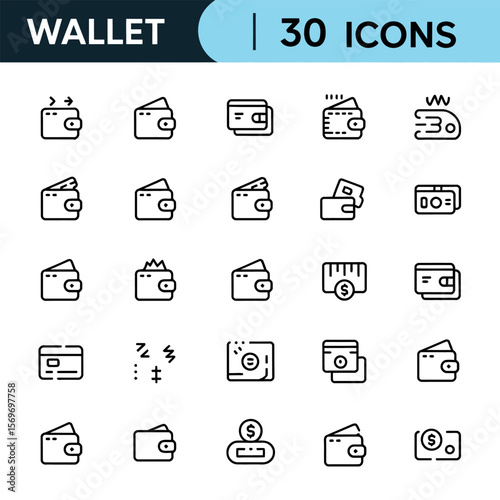 Set of 30 Thin Line Vector Icons Themed Around Dogs and Pets