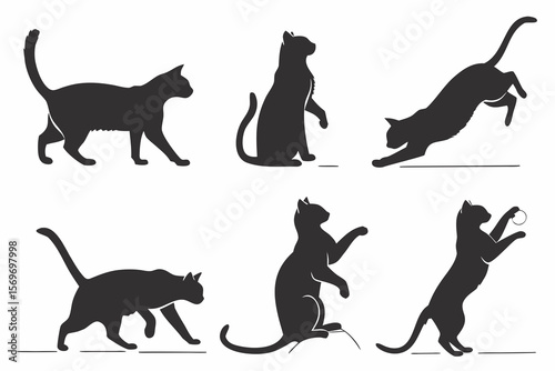 Cat Silhouettes Collection — Sitting, Stretching, Sleeping, Jumping, Curious, Purring Cats for Stickers, Shirts & SVG Art