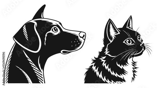 Pet Face Silhouettes — Side & Front View Head Profiles of Dogs and Cats with Ears, Eyes, Snouts & Whiskers for Logos & Signs