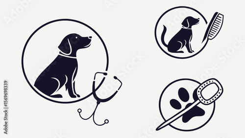 Pet Sitting & Boarding Silhouettes — Kennels, Pet Nannies, Walkers, Feeding Bowls & Pet Taxi Scenes for Business Logos