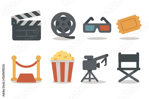 Various icons representing the film industry and cinema culture for creative projects and presentations