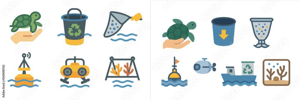 Fototapeta premium Creative illustrations depict marine life rescue and environmental conservation activities at the beach