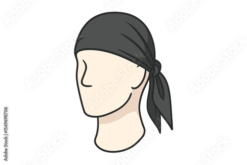 Black bandana worn on a head in a minimalist style, showing a casual fashion accessory commonly used in various activities