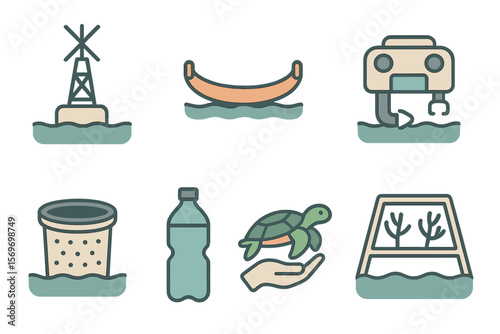 Exploring marine conservation efforts with symbols of sustainability and ocean life awareness