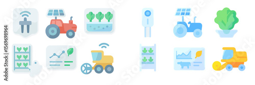 Innovative agricultural technology icons showcasing sustainable farming practices and modern equipment
