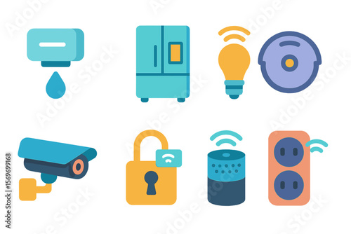 Smart home technology icons representing modern devices for convenience and security