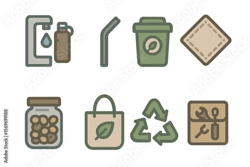 Sustainable lifestyle symbols promoting eco-friendly practices for everyday living