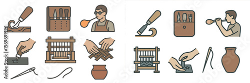 Craft artisans showcase traditional skills in various crafts including woodwork and pottery during a local fair
