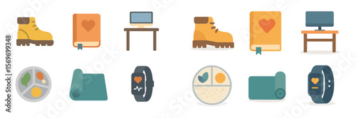 Various icons representing health, fitness, and technology in a minimalist style designed for digital use