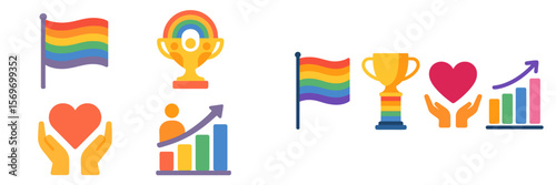 Colorful symbols of pride and achievement celebrate diversity and inclusivity in a vibrant and joyful manner