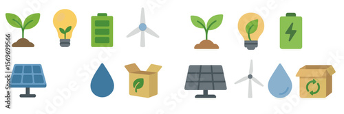 Eco-friendly symbols representing renewable energy sources and sustainability initiatives for green living