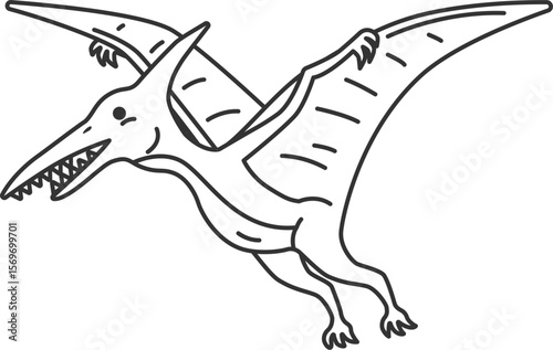 恐竜のプテラノドン（線画）のイラスト