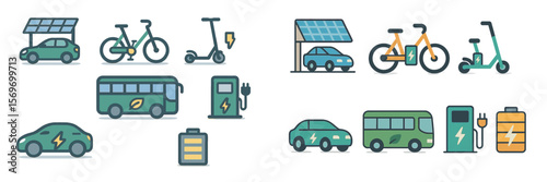 Electric vehicles and sustainable transportation options illustrated for eco-friendly travel choices