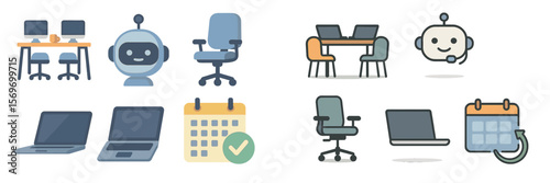 Modern office workspace featuring technology and equipment for productivity in a professional environment
