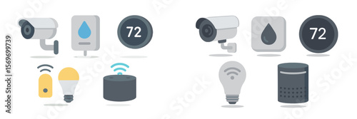 Smart home technology icons representing security and environmental control systems in a modern design