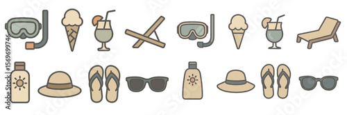 Relaxing beach day essentials featuring sunglasses, snacks, and snorkeling gear by the ocean