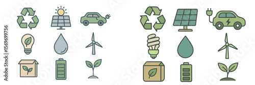Exploring sustainable energy symbols through meaningful icons representing green technology and eco-friendly practices