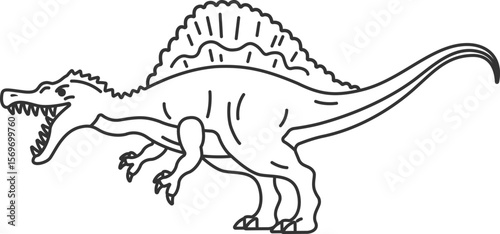 恐竜のスピノサウルス（線画）のイラスト