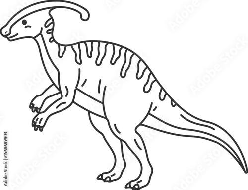 恐竜のパラサウロロフス（線画）のイラスト