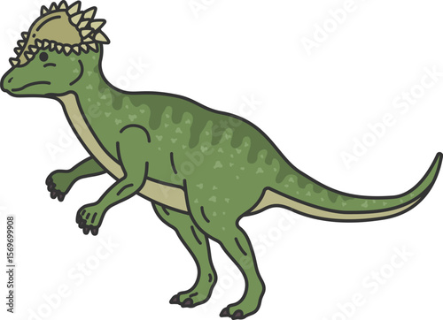 恐竜のパキケファロサウルス（線画カラー）のイラスト