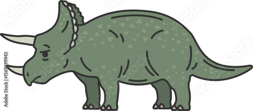 恐竜のトリケラトプス（線画カラー）のイラスト