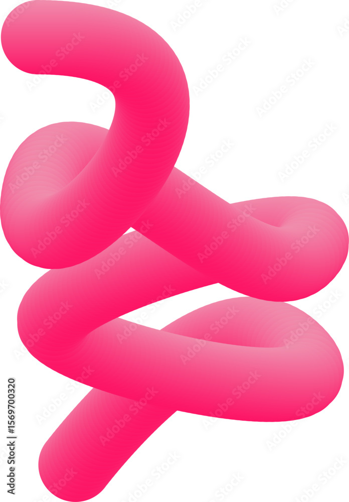 A glossy twisted pink abstract shape resembling a ribbon or 3D coil, floating freely with smooth shadows and soft lighting.