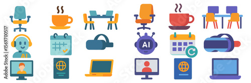Colorful icons showcasing remote work tools and technologies for productivity in modern workplaces