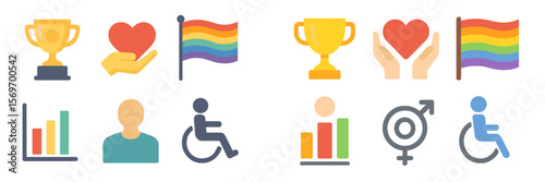 Colorful symbols representing love, diversity, and inclusion celebrating community at a pride event or social gathering