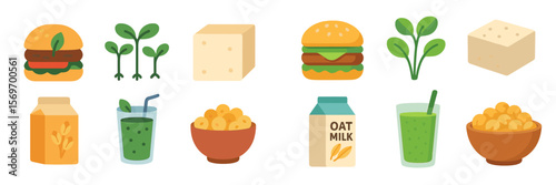 Variety of plant-based foods arranged on a surface showcasing healthy alternatives and vegetarian options for meals