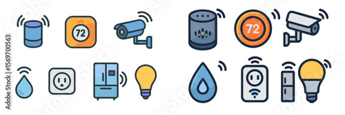 Icons representing various smart home devices and their functions, showcasing modern technology for everyday living