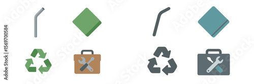 Icons representing recycling and environmentally friendly practices in a modern graphical style for sustainability education