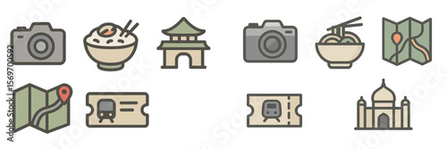 Explore cultural landmarks and local cuisine while traveling, including temples, food, and maps in vibrant settings across diverse regions