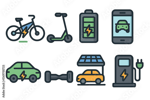 Electric transportation options showcase the future of travel with bikes, scooters, and charging solutions