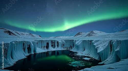 Mesmerizing Aurora Borealis Over Ice Landscape: A Winter's Tale of Northern Lights Display