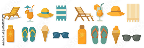 Summer relaxation essentials for a beach day with drinks, snacks, and stylish accessories