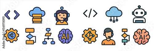 Modern icons representing technology and artificial intelligence in collaboration and support environments