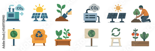 Visual representation of climate action, renewable energy, and sustainable gardening practices for a better environment