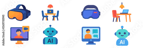 Exploring virtual reality and artificial intelligence concepts in a modern workspace with various tech devices