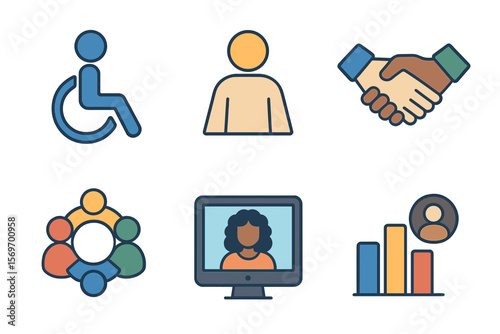 Graphic representation of accessible social interactions and community engagement concepts in a modern design