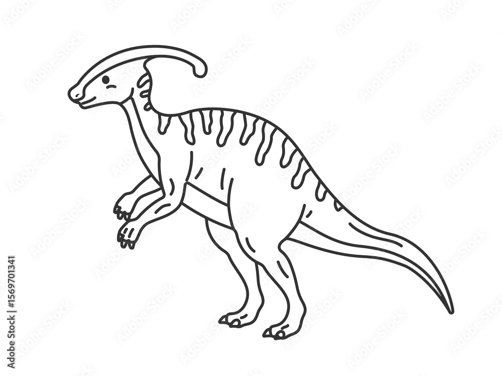 Obraz premium 恐竜のパラサウロロフス（線画）のイラスト
