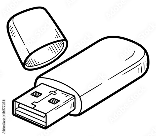 Outline Illustration of a USB Flash Drive with Cap Removed