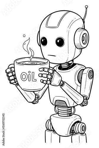 Robot Drinking Oil - Line Art Illustration
