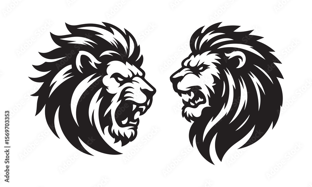 Fototapeta premium a side angry lion head vector clip art black and white silhouette bold and clean line white background flat desig