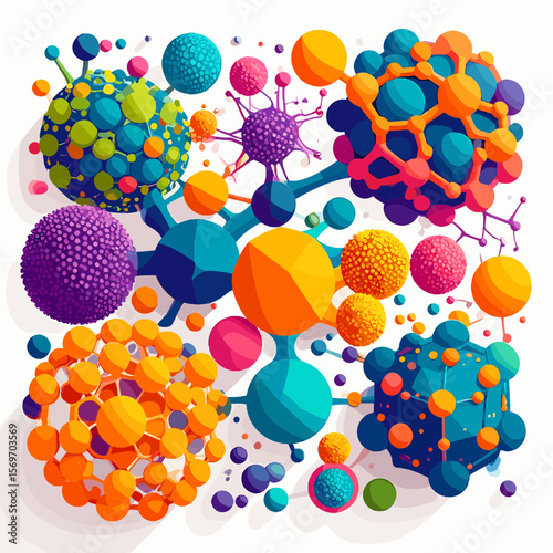 Abstract Geometric Molecular Structure in Vivid Colors on White Background Creative Design Element Decorative Shapes